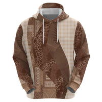 Polynesian Tribal Pattern Patchwork Picturesque Zip Hoodie Mocha