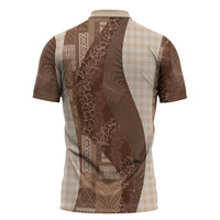 Polynesian Tribal Pattern Patchwork Picturesque Zipper Polo Shirt Mocha