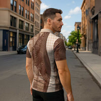 Polynesian Tribal Pattern Patchwork Picturesque Zipper Polo Shirt Mocha