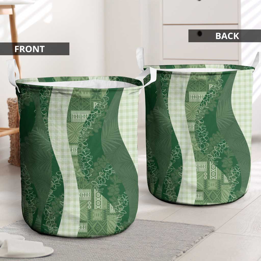 Polynesian Tribal Pattern Patchwork Picturesque Laundry Basket Sage Green