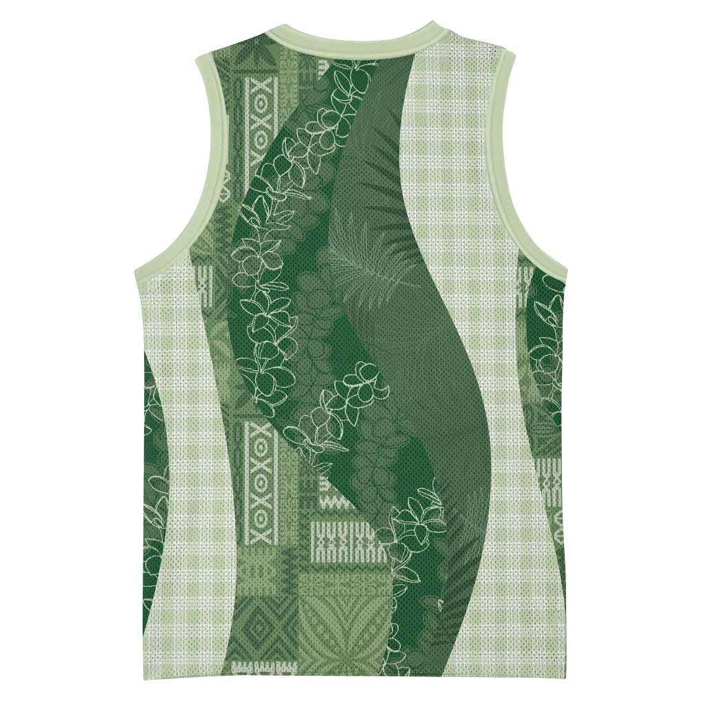 Polynesian Tribal Pattern Patchwork Picturesque Basketball Jersey Sage Green