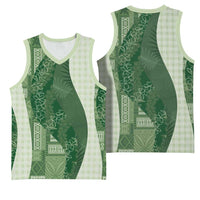 Polynesian Tribal Pattern Patchwork Picturesque Basketball Jersey Sage Green