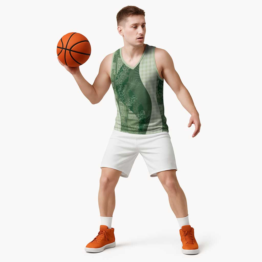 Polynesian Tribal Pattern Patchwork Picturesque Basketball Jersey Sage Green