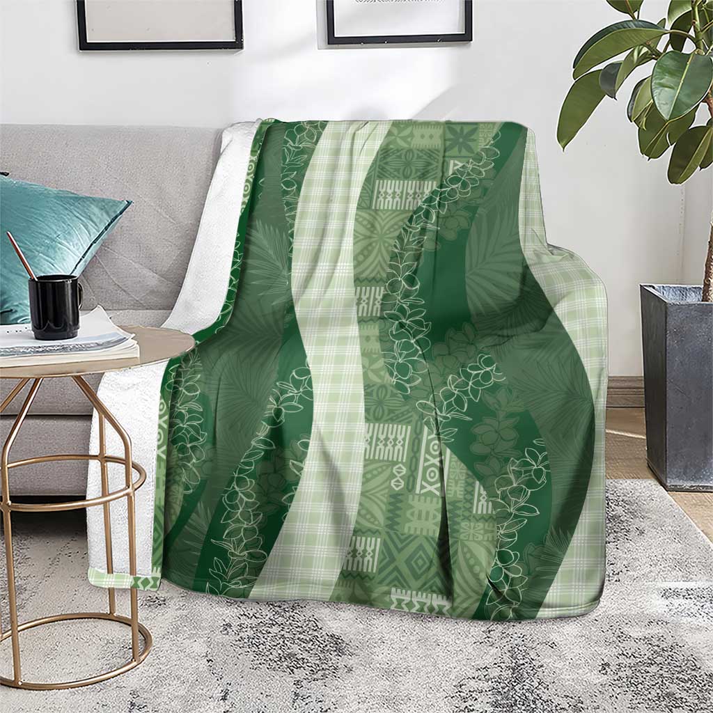 Polynesian Tribal Pattern Patchwork Picturesque Blanket Sage Green