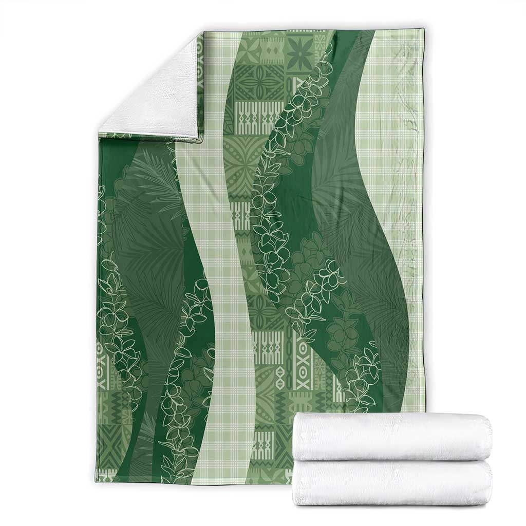 Polynesian Tribal Pattern Patchwork Picturesque Blanket Sage Green