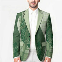 Polynesian Tribal Pattern Patchwork Picturesque Blazer Sage Green