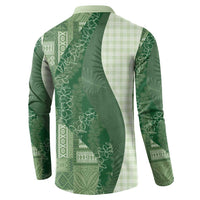 Polynesian Tribal Pattern Patchwork Picturesque Button Sweatshirt Sage Green