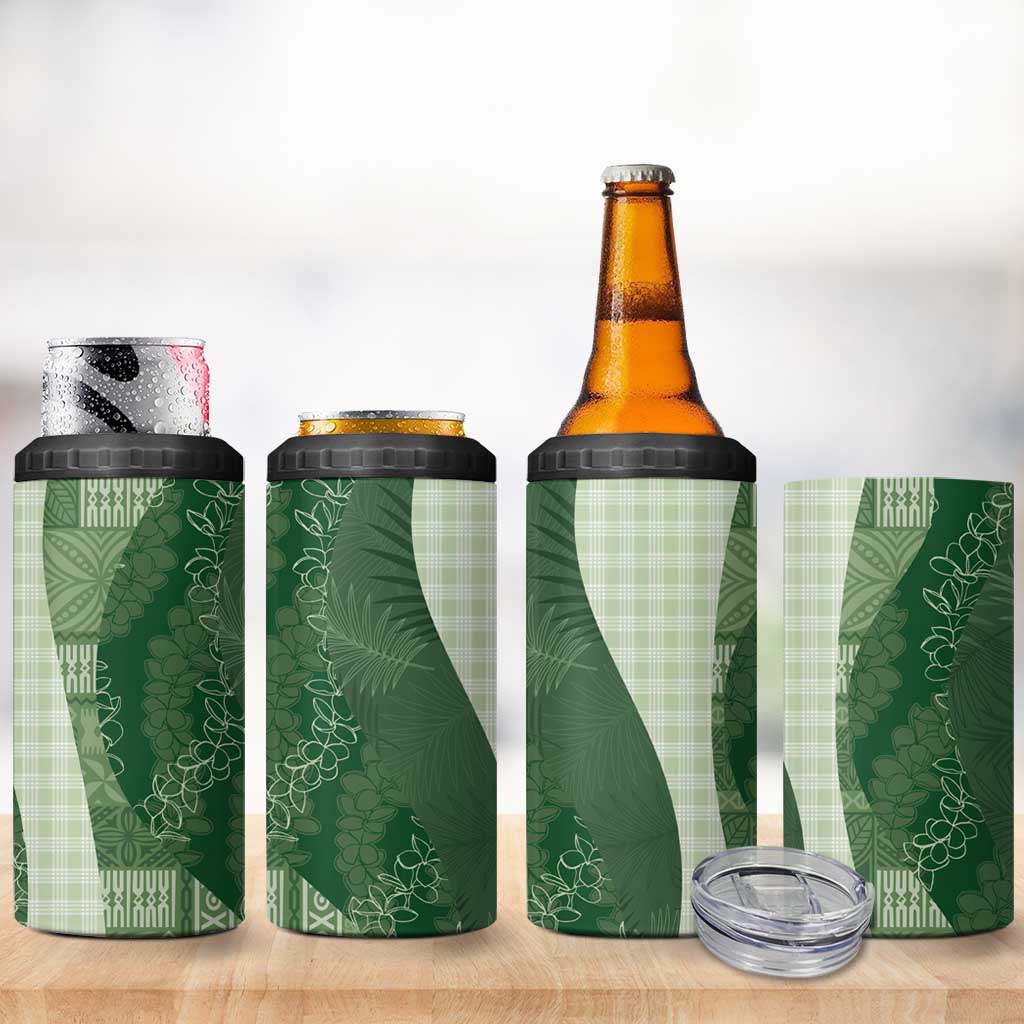 Polynesian Tribal Pattern Patchwork Picturesque 4 in 1 Can Cooler Tumbler Sage Green