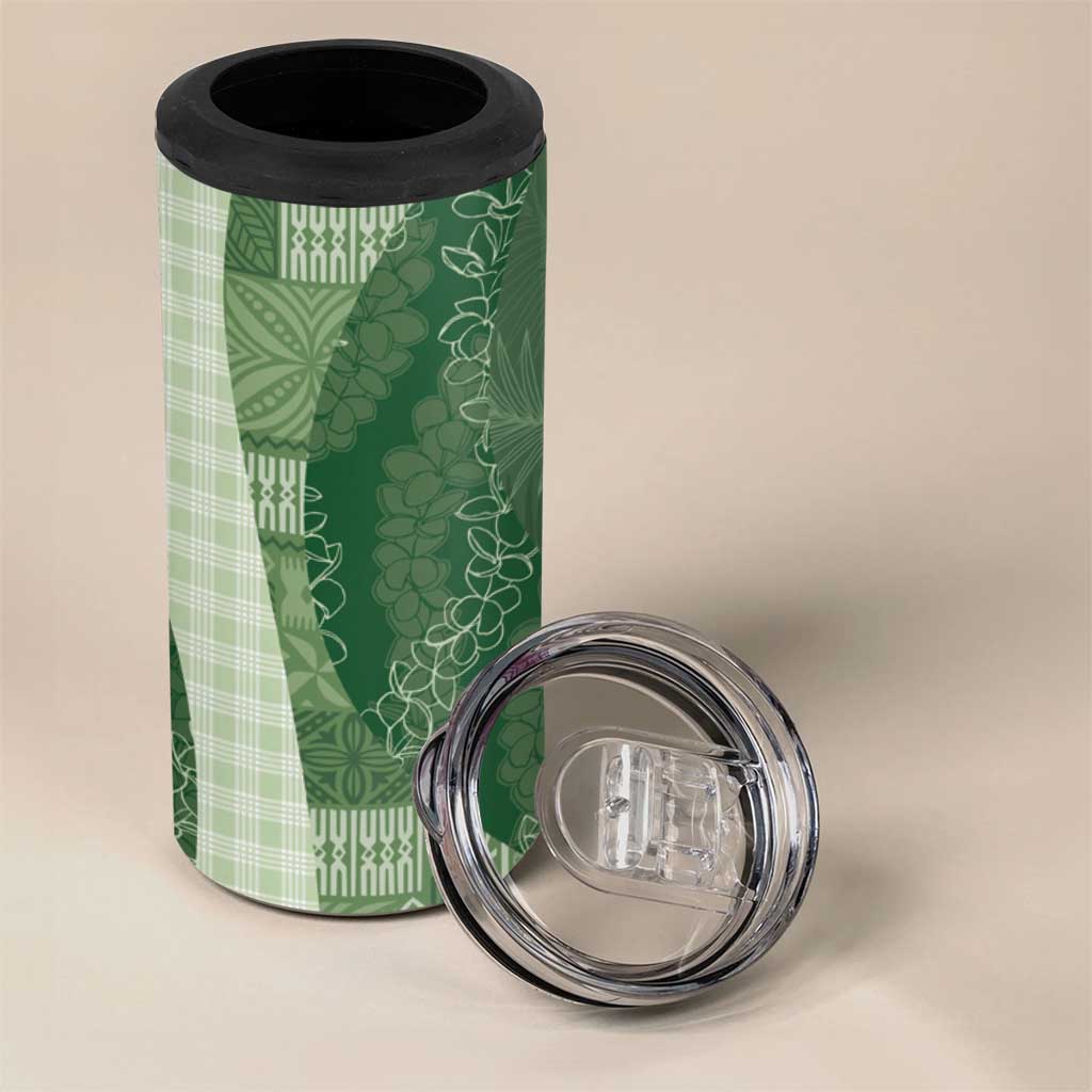 Polynesian Tribal Pattern Patchwork Picturesque 4 in 1 Can Cooler Tumbler Sage Green