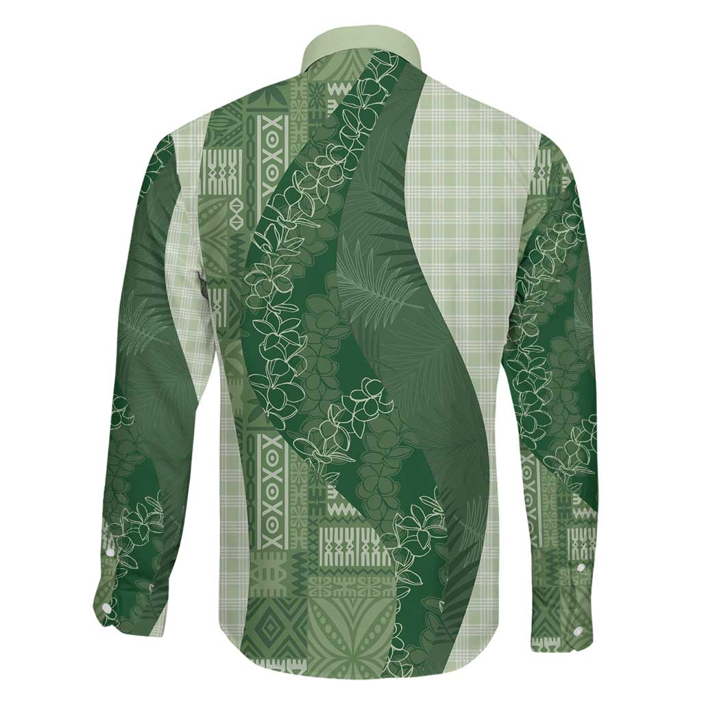 Polynesian Tribal Pattern Patchwork Picturesque Family Matching Off Shoulder Maxi Dress and Hawaiian Shirt Sage Green