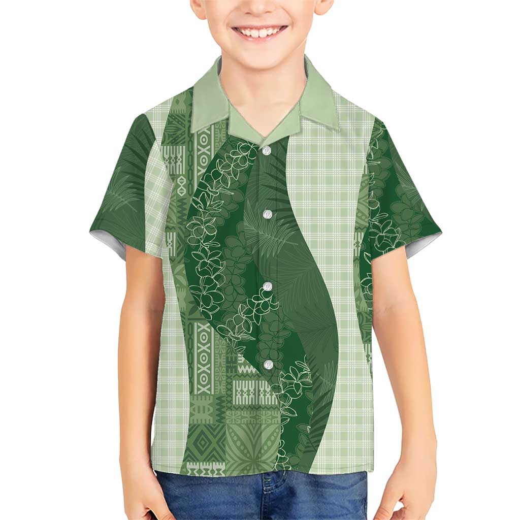 Polynesian Tribal Pattern Patchwork Picturesque Family Matching Puletasi and Hawaiian Shirt Sage Green
