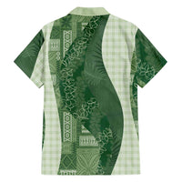 Polynesian Tribal Pattern Patchwork Picturesque Family Matching Summer Maxi Dress and Hawaiian Shirt Sage Green
