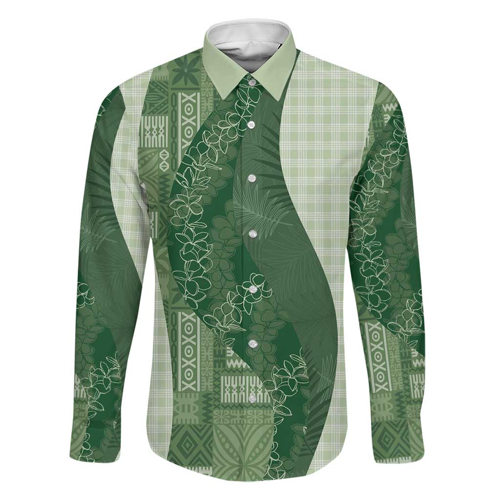 Polynesian Tribal Pattern Patchwork Picturesque Family Matching Summer Maxi Dress and Hawaiian Shirt Sage Green