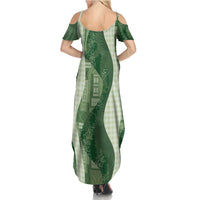Polynesian Tribal Pattern Patchwork Picturesque Family Matching Summer Maxi Dress and Hawaiian Shirt Sage Green