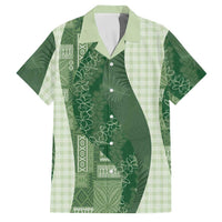 Polynesian Tribal Pattern Patchwork Picturesque Family Matching Tank Maxi Dress and Hawaiian Shirt Sage Green
