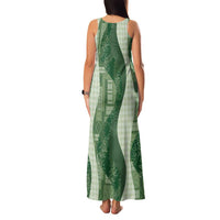Polynesian Tribal Pattern Patchwork Picturesque Family Matching Tank Maxi Dress and Hawaiian Shirt Sage Green