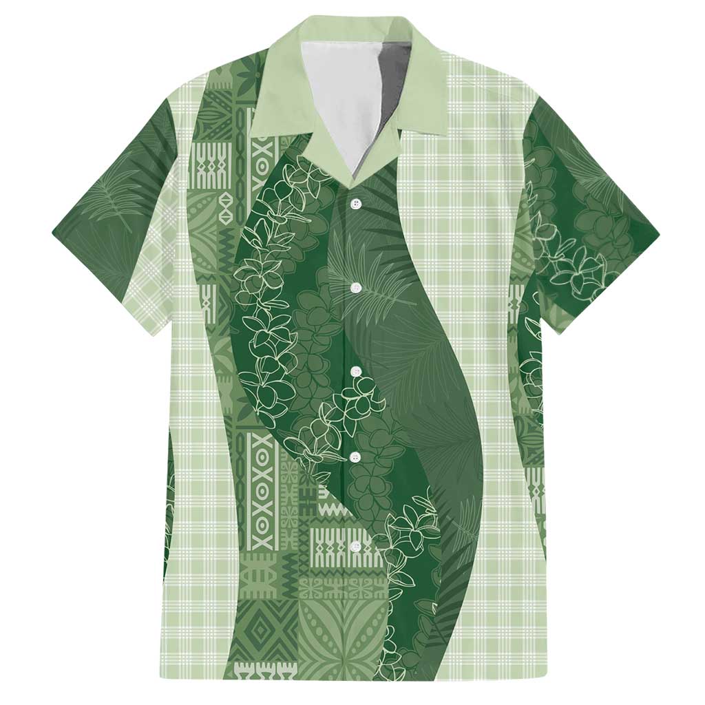 Polynesian Tribal Pattern Patchwork Picturesque Hawaiian Shirt Sage Green