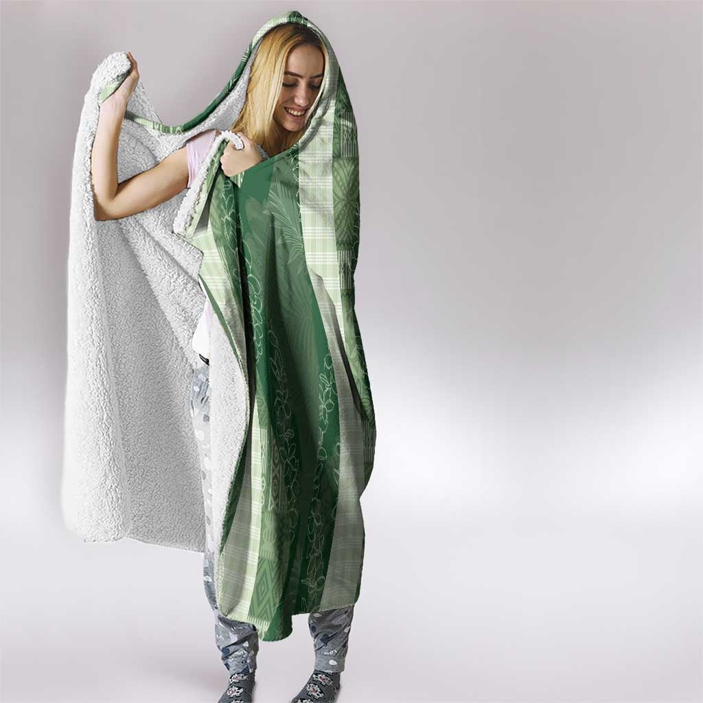 Polynesian Tribal Pattern Patchwork Picturesque Hooded Blanket Sage Green