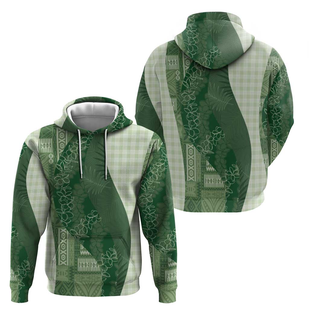 Polynesian Tribal Pattern Patchwork Picturesque Hoodie Sage Green