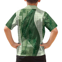 Polynesian Tribal Pattern Patchwork Picturesque Kid Hawaiian Shirt Sage Green