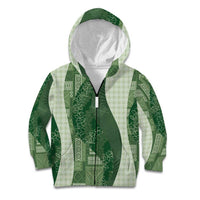 Polynesian Tribal Pattern Patchwork Picturesque Kid Hoodie Sage Green