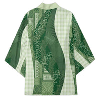 Polynesian Tribal Pattern Patchwork Picturesque Kimono Sage Green