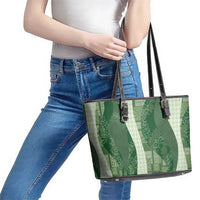 Polynesian Tribal Pattern Patchwork Picturesque Leather Tote Bag Sage Green