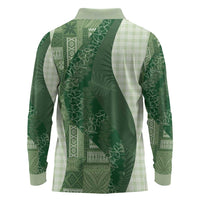 Polynesian Tribal Pattern Patchwork Picturesque Long Sleeve Polo Shirt Sage Green