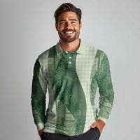 Polynesian Tribal Pattern Patchwork Picturesque Long Sleeve Polo Shirt Sage Green