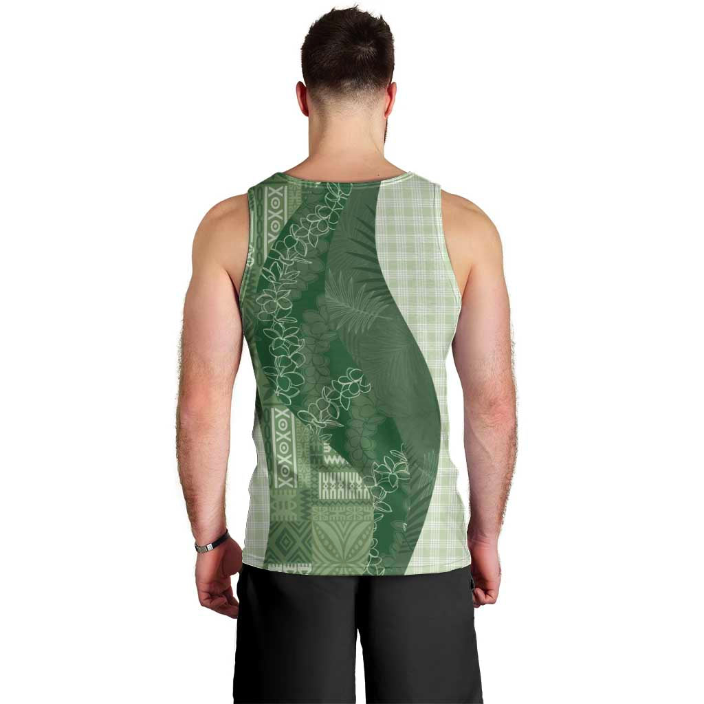 Polynesian Tribal Pattern Patchwork Picturesque Men Tank Top Sage Green
