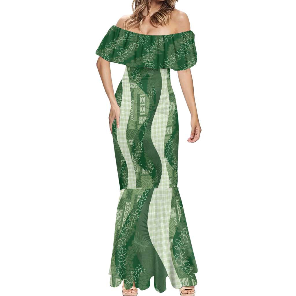 Polynesian Tribal Pattern Patchwork Picturesque Mermaid Dress Sage Green