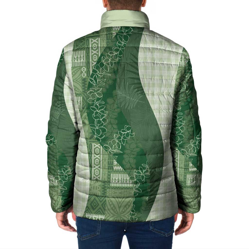 Polynesian Tribal Pattern Patchwork Picturesque Padded Jacket Sage Green