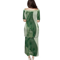 Polynesian Tribal Pattern Patchwork Picturesque Puletasi Sage Green