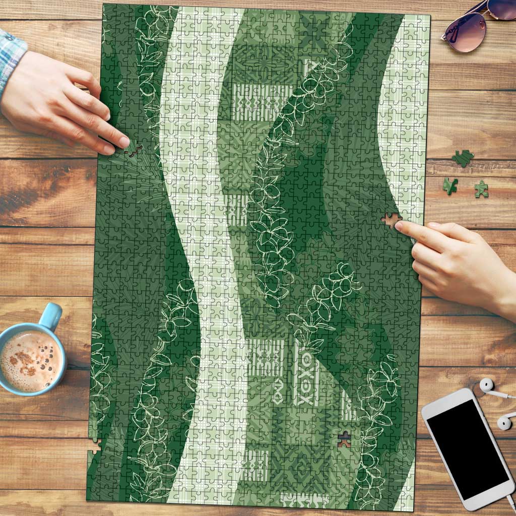 Polynesian Tribal Pattern Patchwork Picturesque Puzzle Sage Green