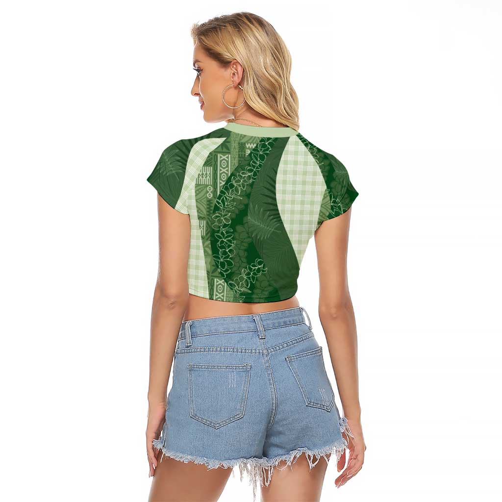 Polynesian Tribal Pattern Patchwork Picturesque Raglan Cropped T Shirt Sage Green