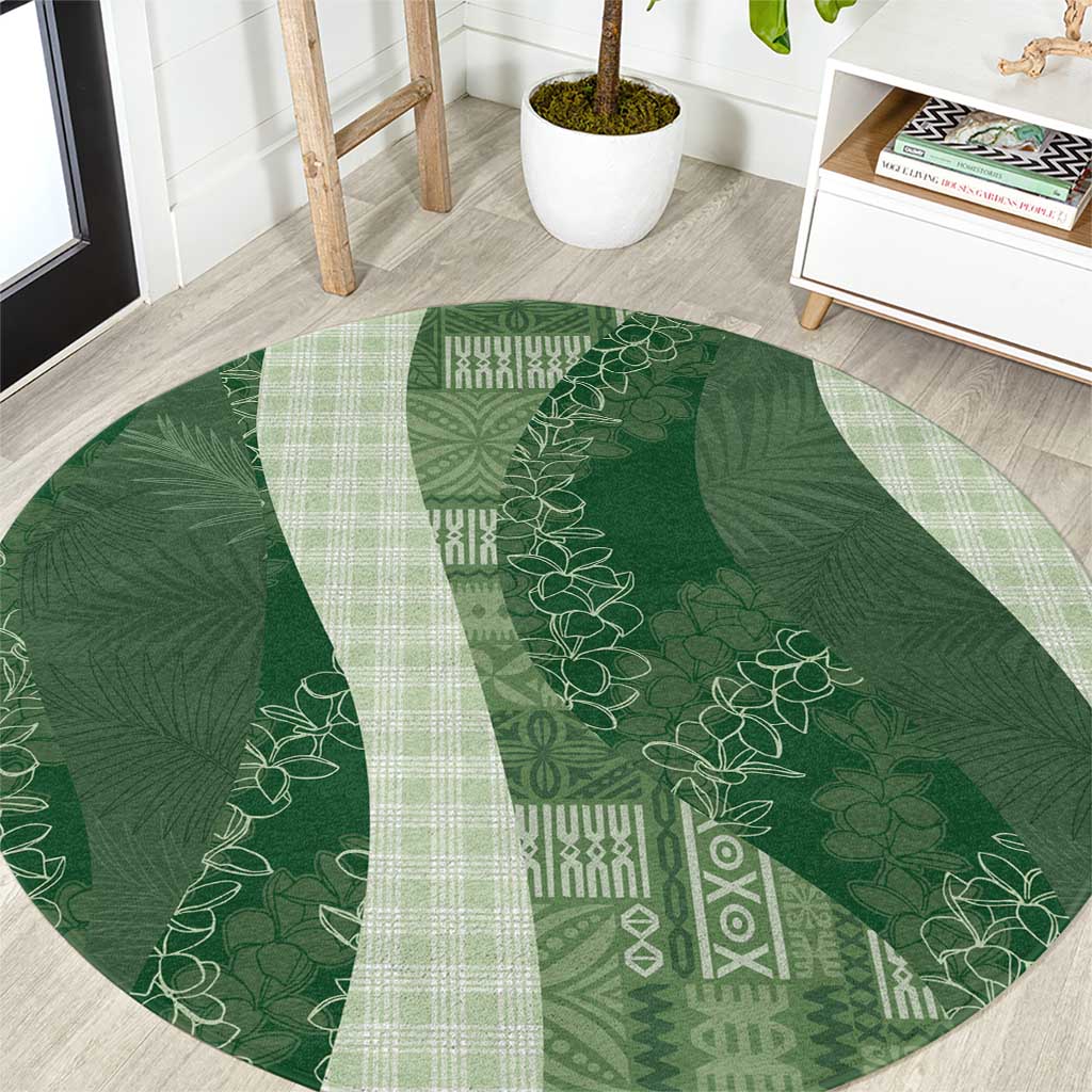 Polynesian Tribal Pattern Patchwork Picturesque Round Carpet Sage Green LT7 Sage Green - Polynesian Pride