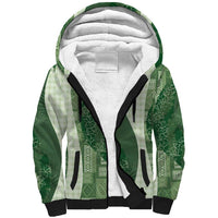 Polynesian Tribal Pattern Patchwork Picturesque Sherpa Hoodie Sage Green