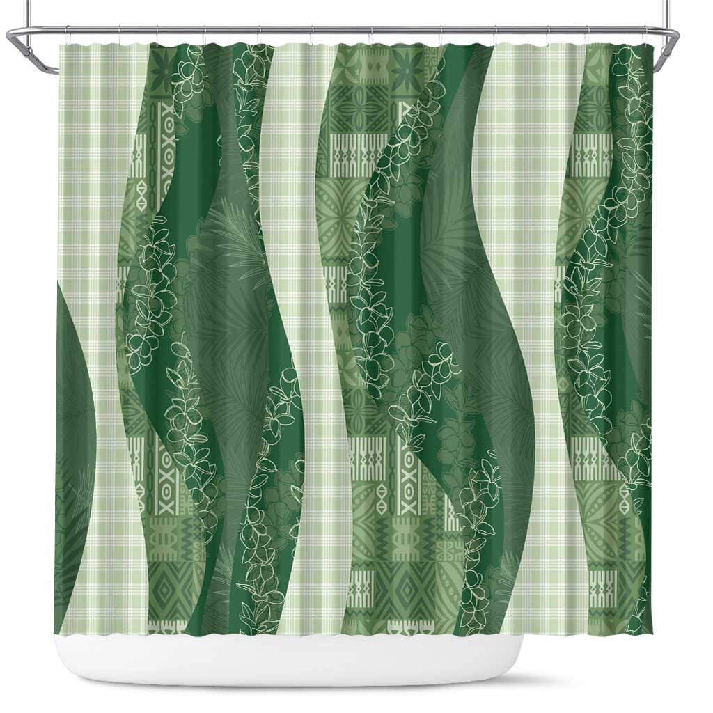 Polynesian Tribal Pattern Patchwork Picturesque Shower Curtain Sage Green