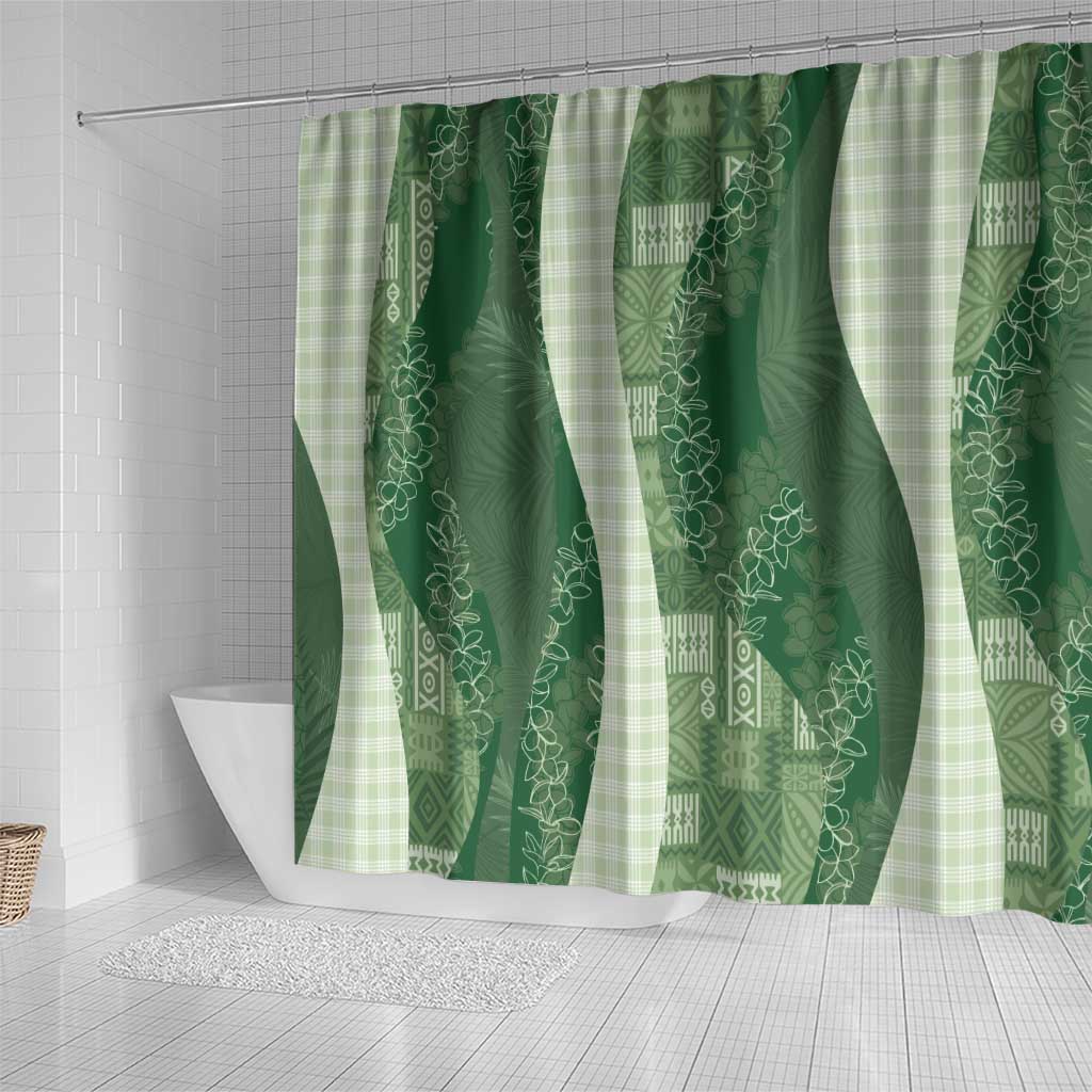 Polynesian Tribal Pattern Patchwork Picturesque Shower Curtain Sage Green