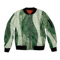 Polynesian Tribal Pattern Patchwork Picturesque Sleeve Zip Bomber Jacket Sage Green