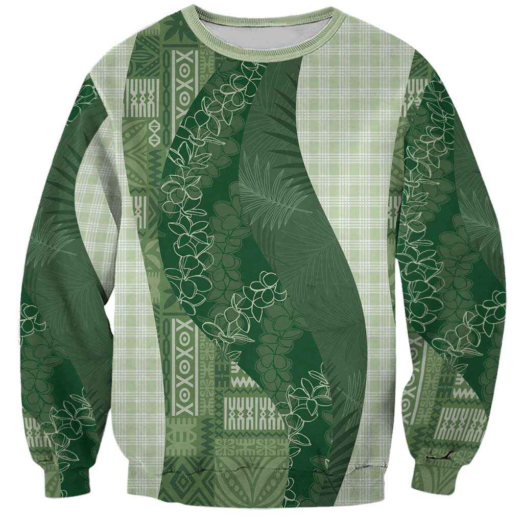 Polynesian Tribal Pattern Patchwork Picturesque Sweatshirt Sage Green
