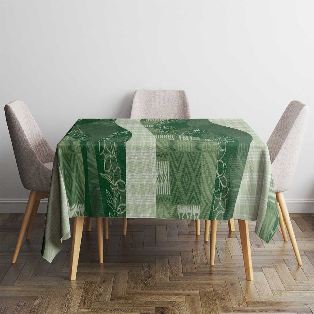Polynesian Tribal Pattern Patchwork Picturesque Tablecloth Sage Green