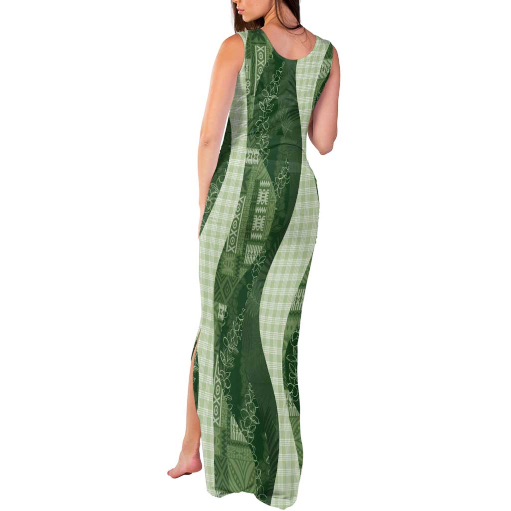Polynesian Tribal Pattern Patchwork Picturesque Tank Maxi Dress Sage Green