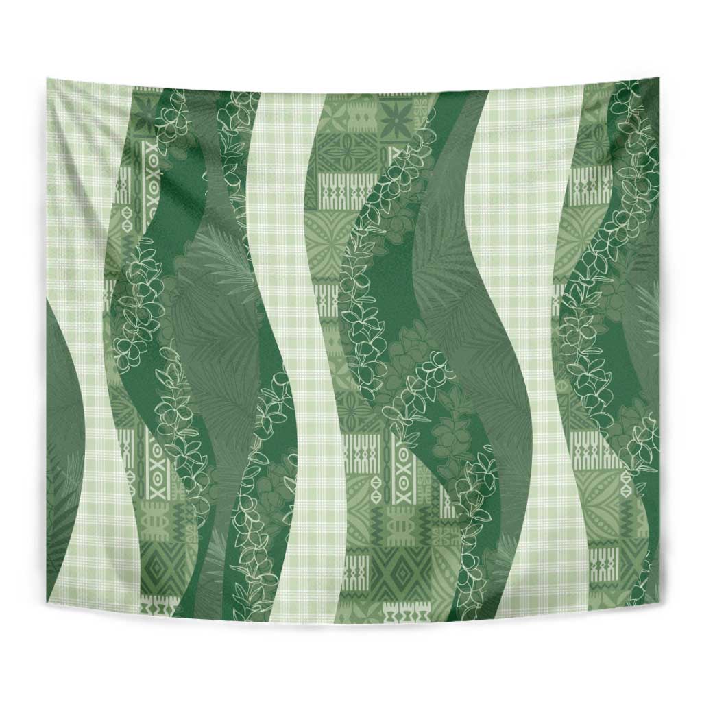 Polynesian Tribal Pattern Patchwork Picturesque Tapestry Sage Green