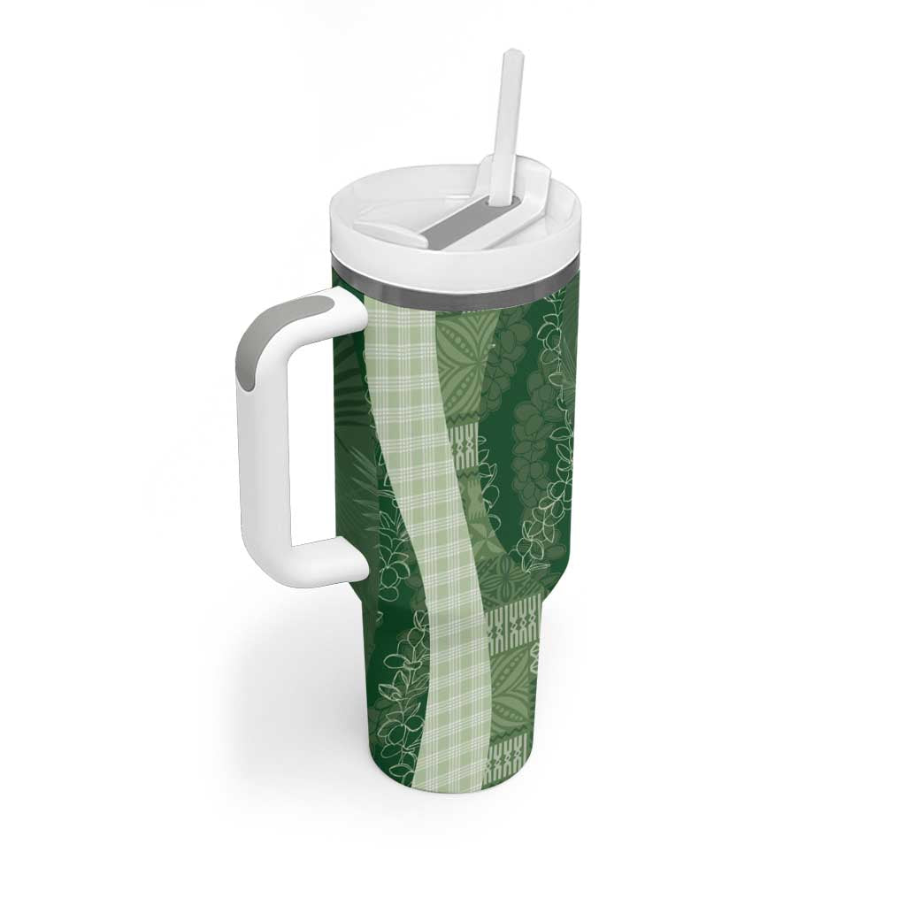 Polynesian Tribal Pattern Patchwork Picturesque Tumbler With Handle Sage Green