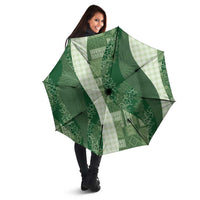 Polynesian Tribal Pattern Patchwork Picturesque Umbrella Sage Green