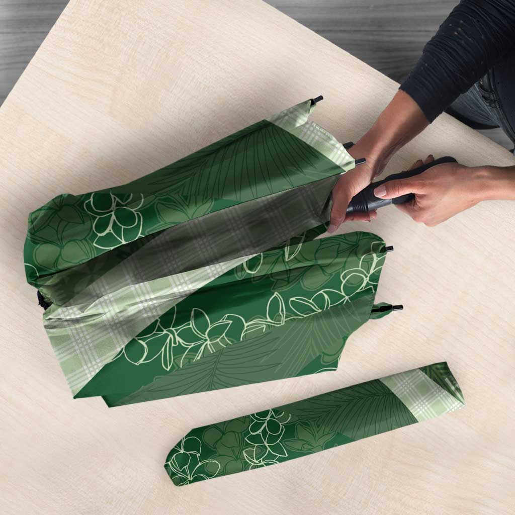 Polynesian Tribal Pattern Patchwork Picturesque Umbrella Sage Green