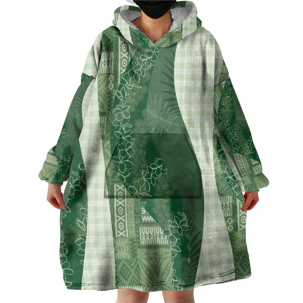 Polynesian Tribal Pattern Patchwork Picturesque Wearable Blanket Hoodie Sage Green