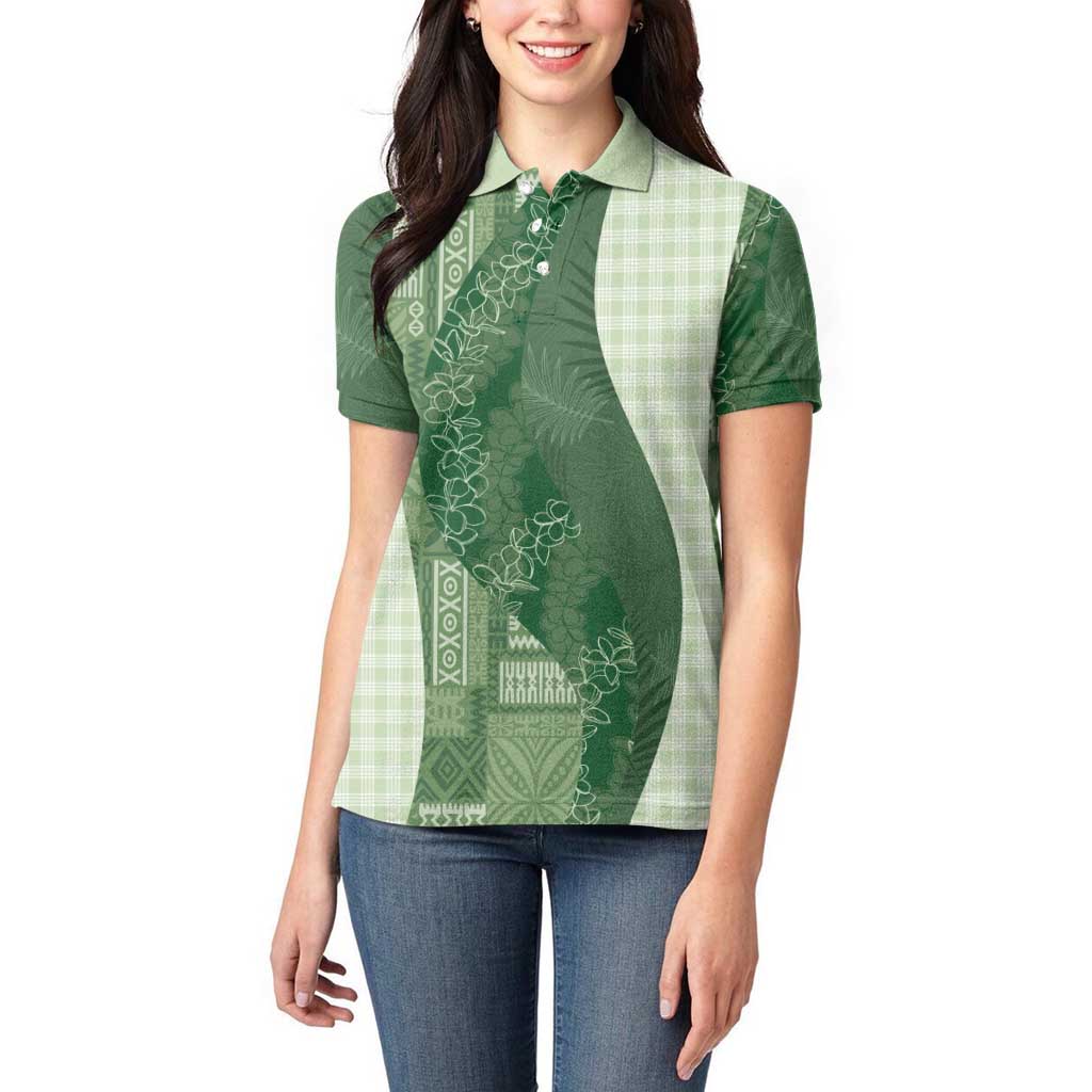 Polynesian Tribal Pattern Patchwork Picturesque Women Polo Shirt Sage Green