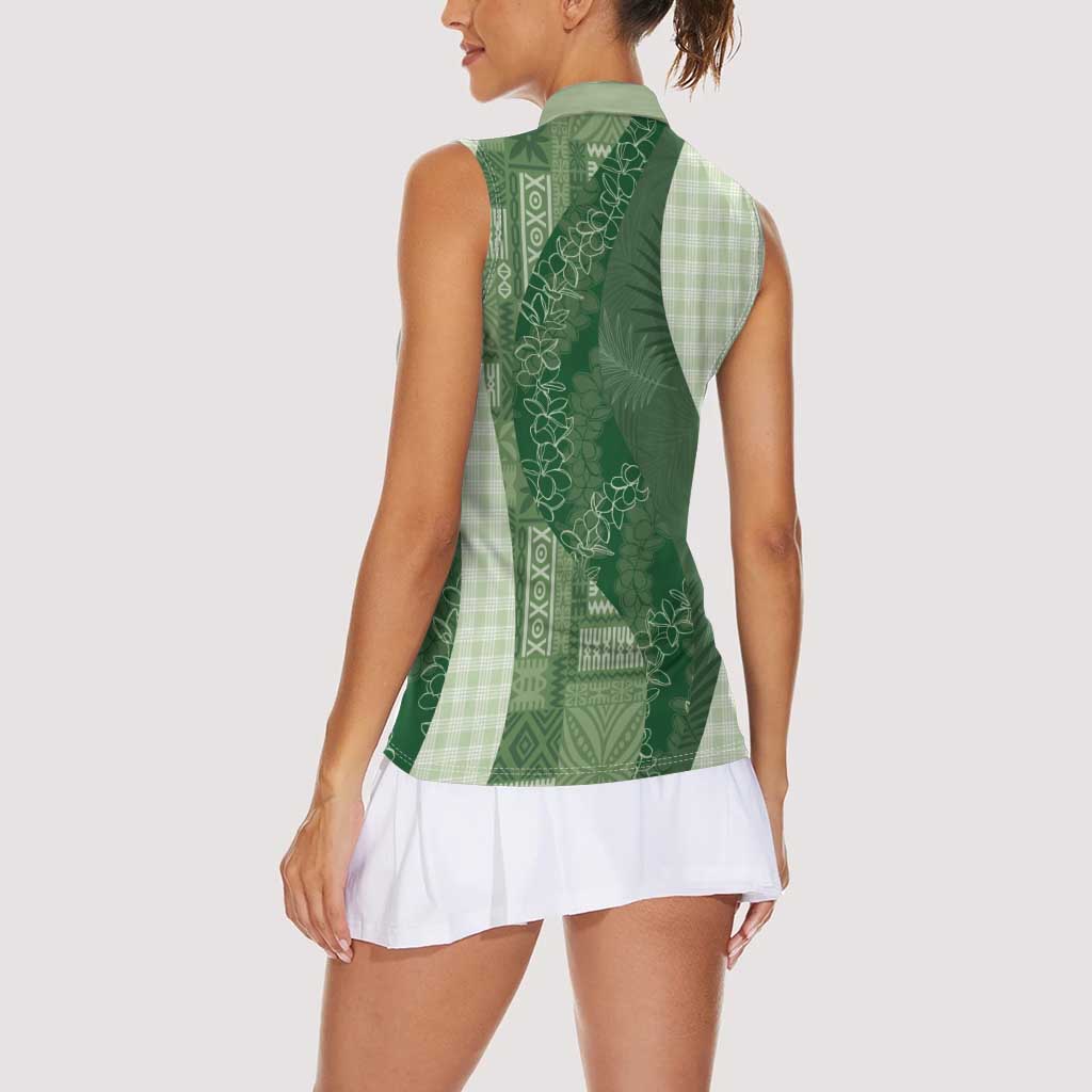 Polynesian Tribal Pattern Patchwork Picturesque Women Sleeveless Polo Shirt Sage Green